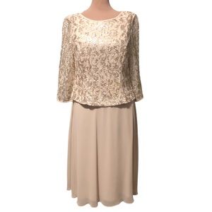 Alex Evenings Sequin Bodice Mock Two-Piece Tea Length Cocktail Dress Petite